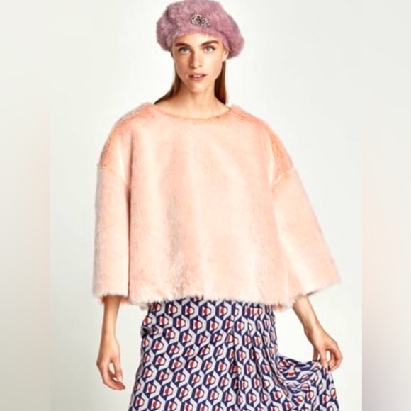 Zara Pink Faux Fur Pullover- NWOT - Picture 6 of 15